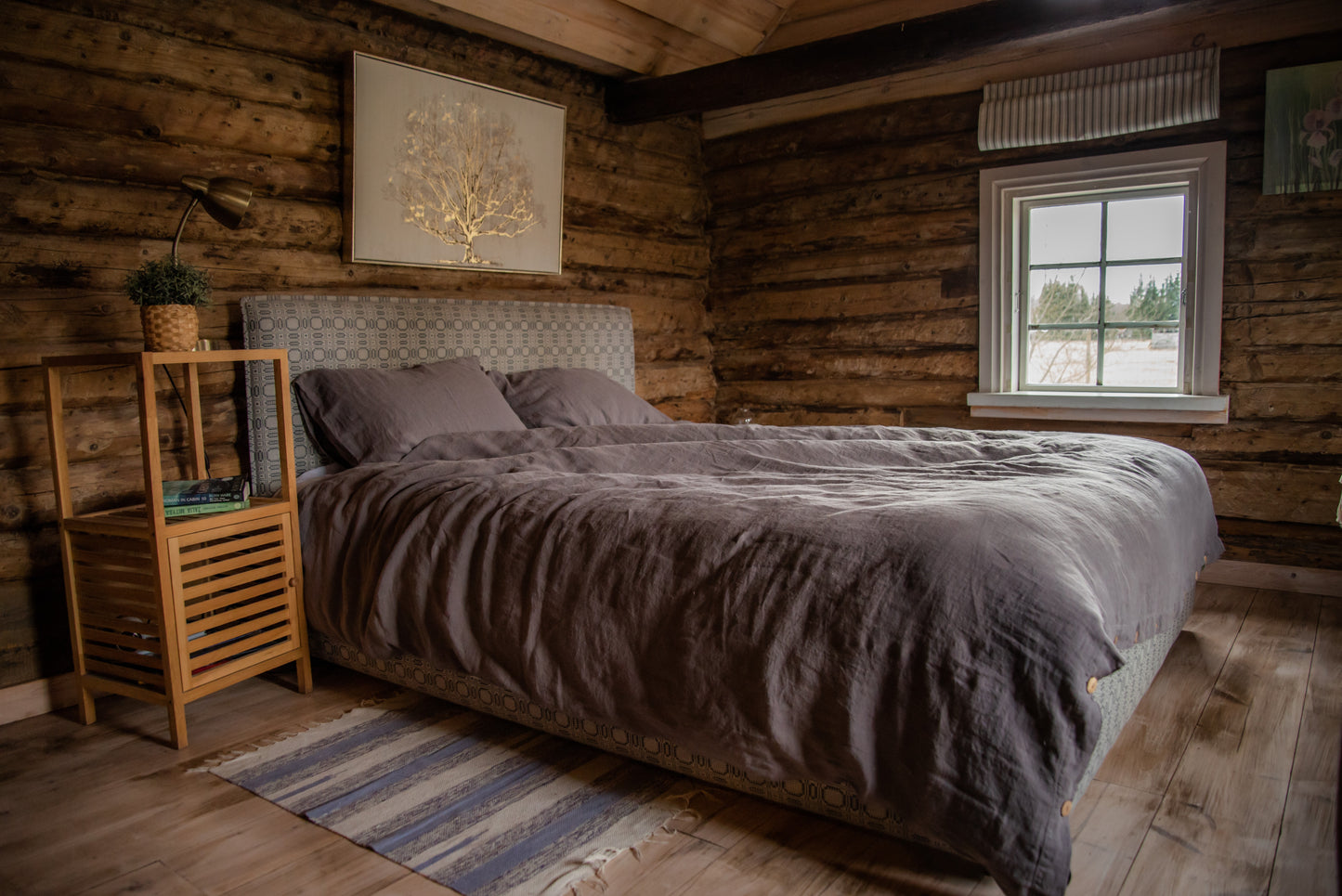 Chocolate Grey Linen Bedding Set