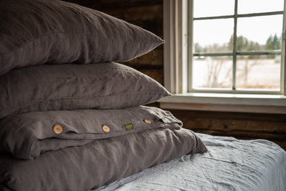 Chocolate Grey Linen Bedding Set