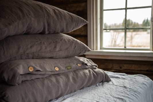 Chocolate Grey Linen Bedding Set