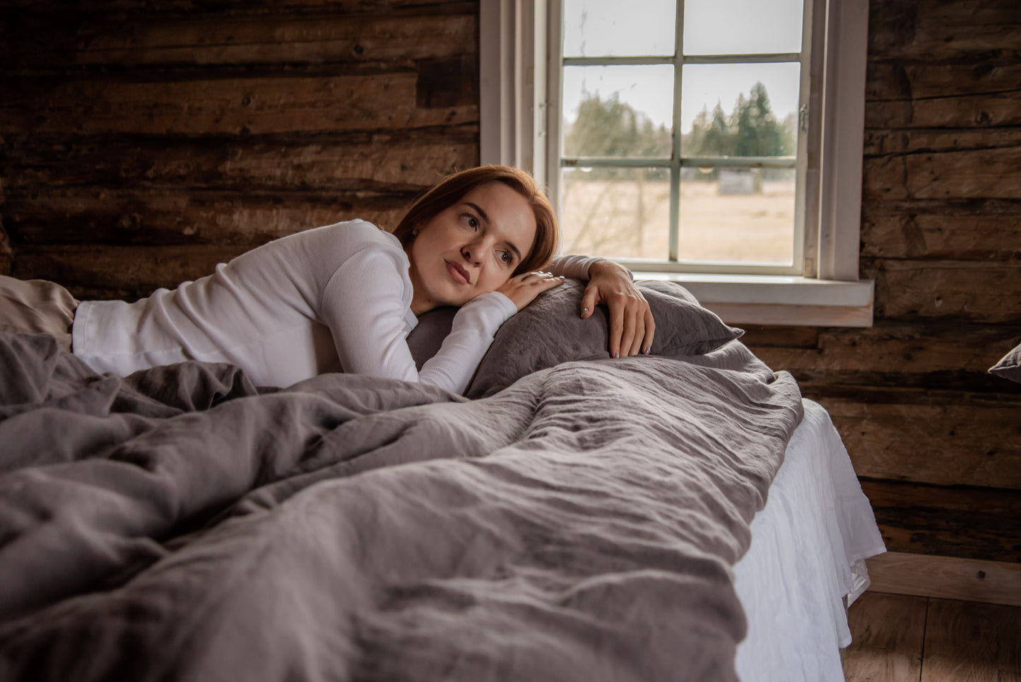 Chocolate Grey Linen Bedding Set