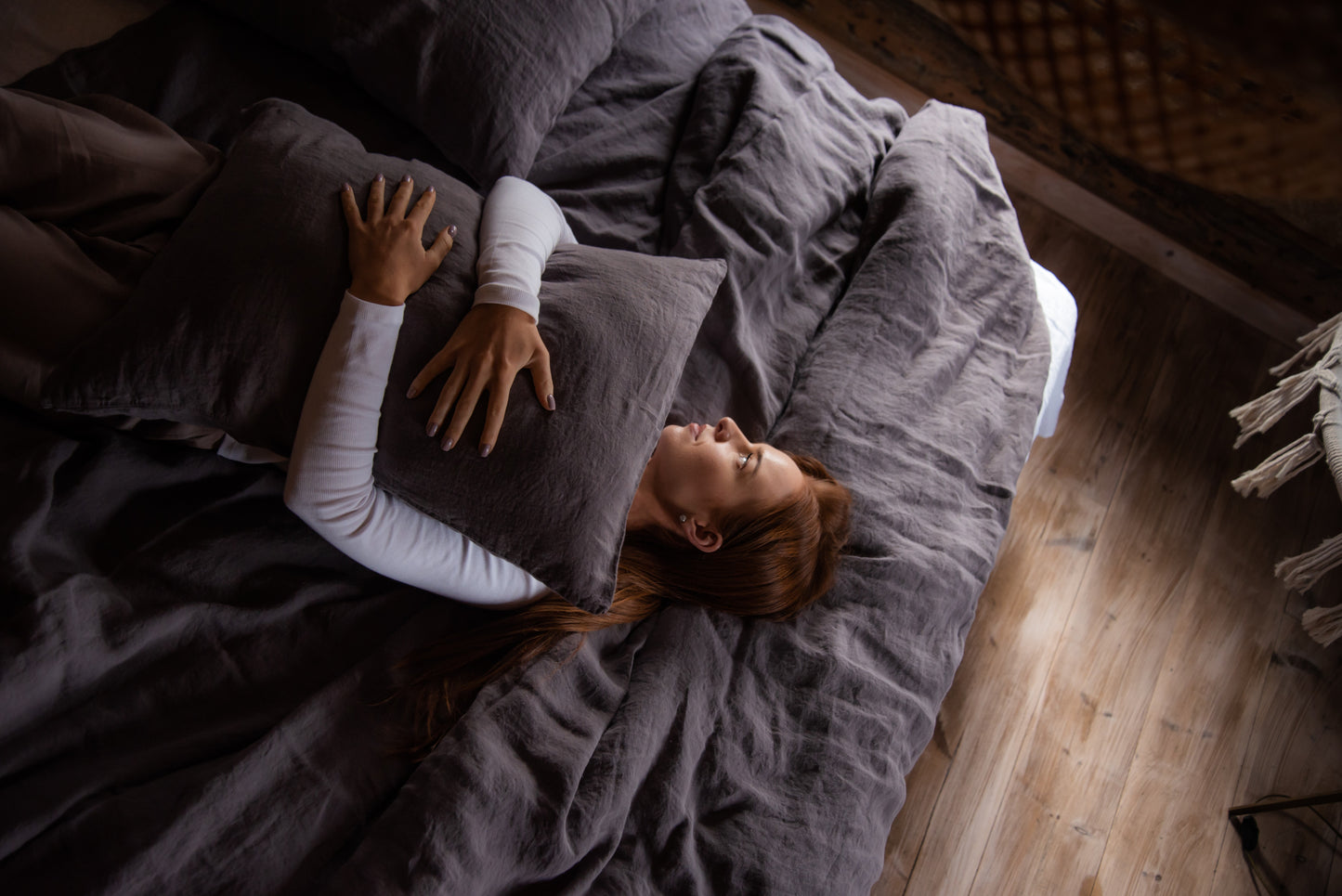 Chocolate Grey Linen Bedding Set
