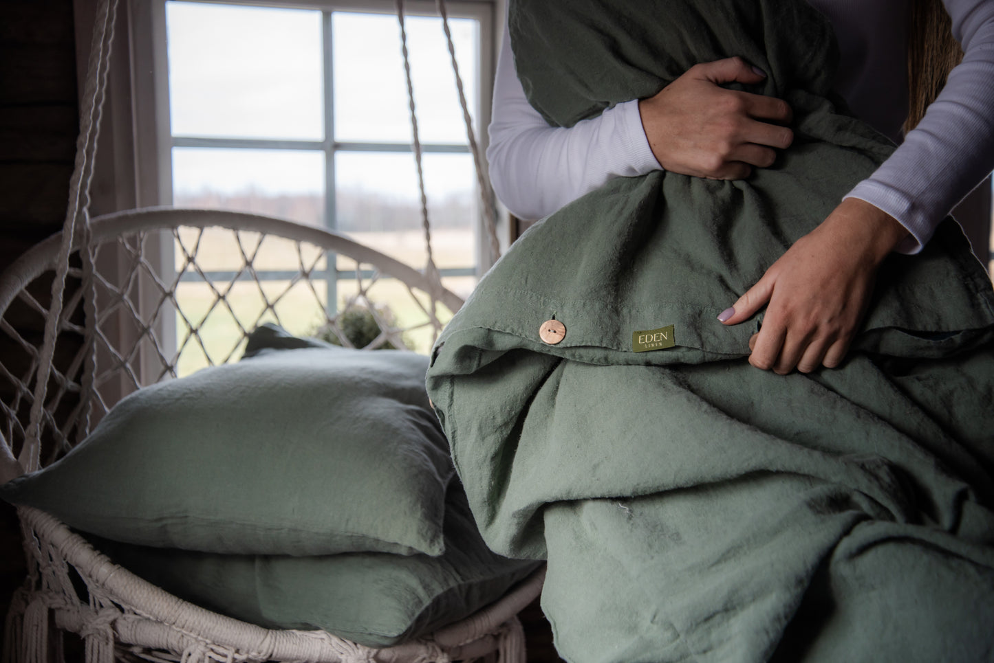 Forest Green Linen Bedding Set