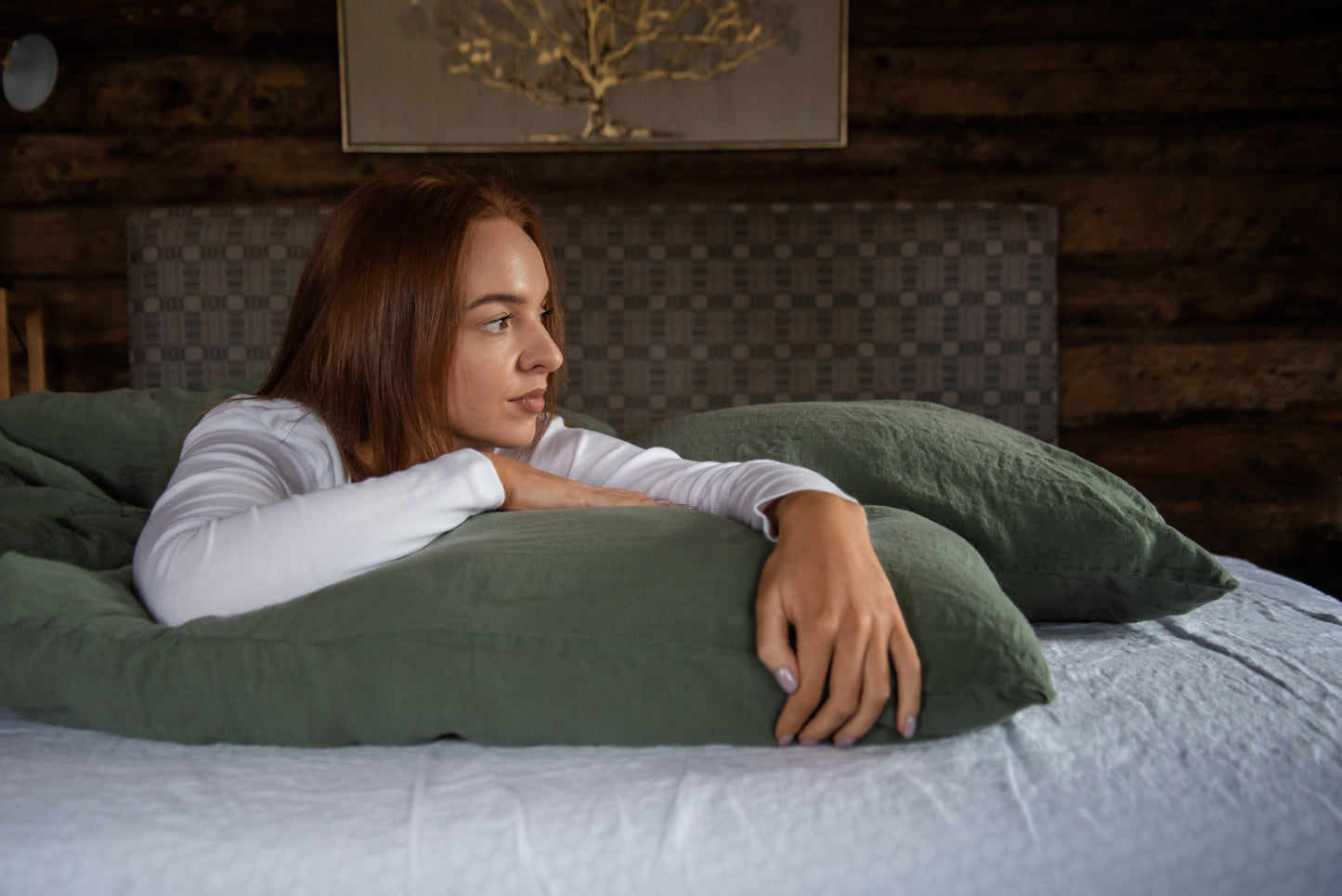 Forest Green Linen Bedding Set