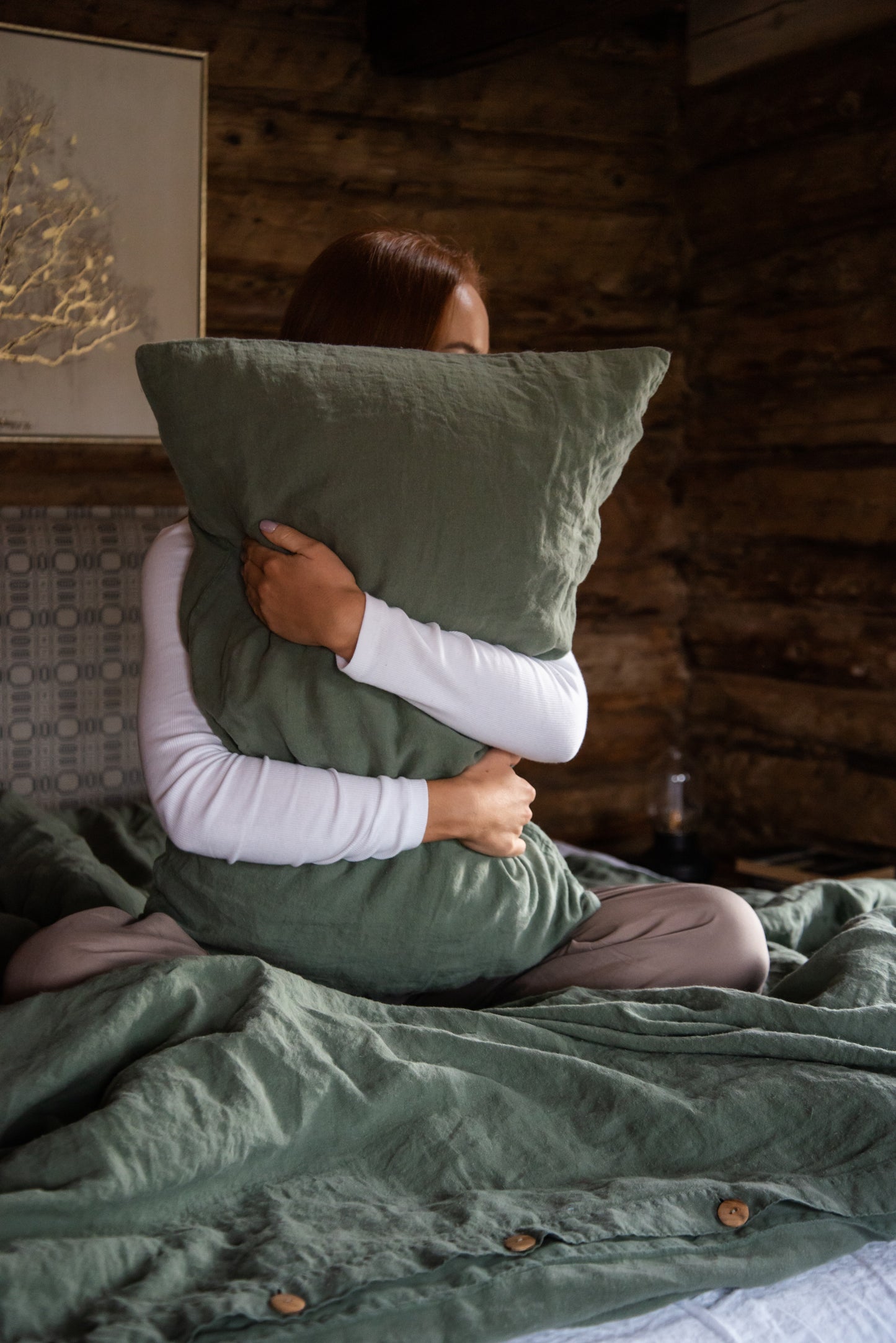 Forest Green Linen Bedding Set