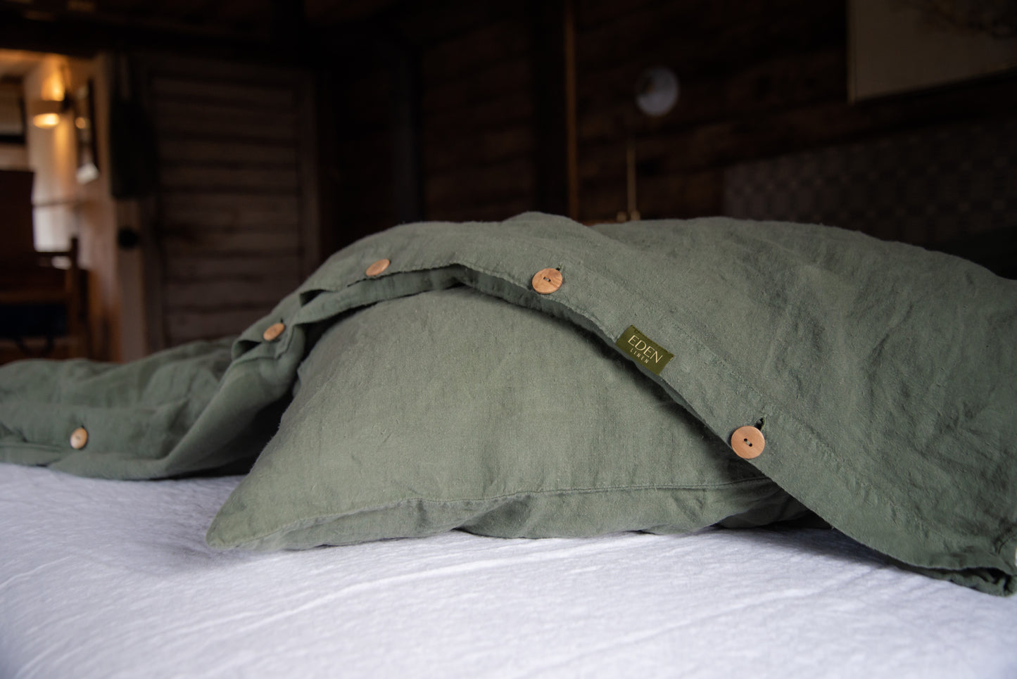 Forest Green Linen Bedding Set