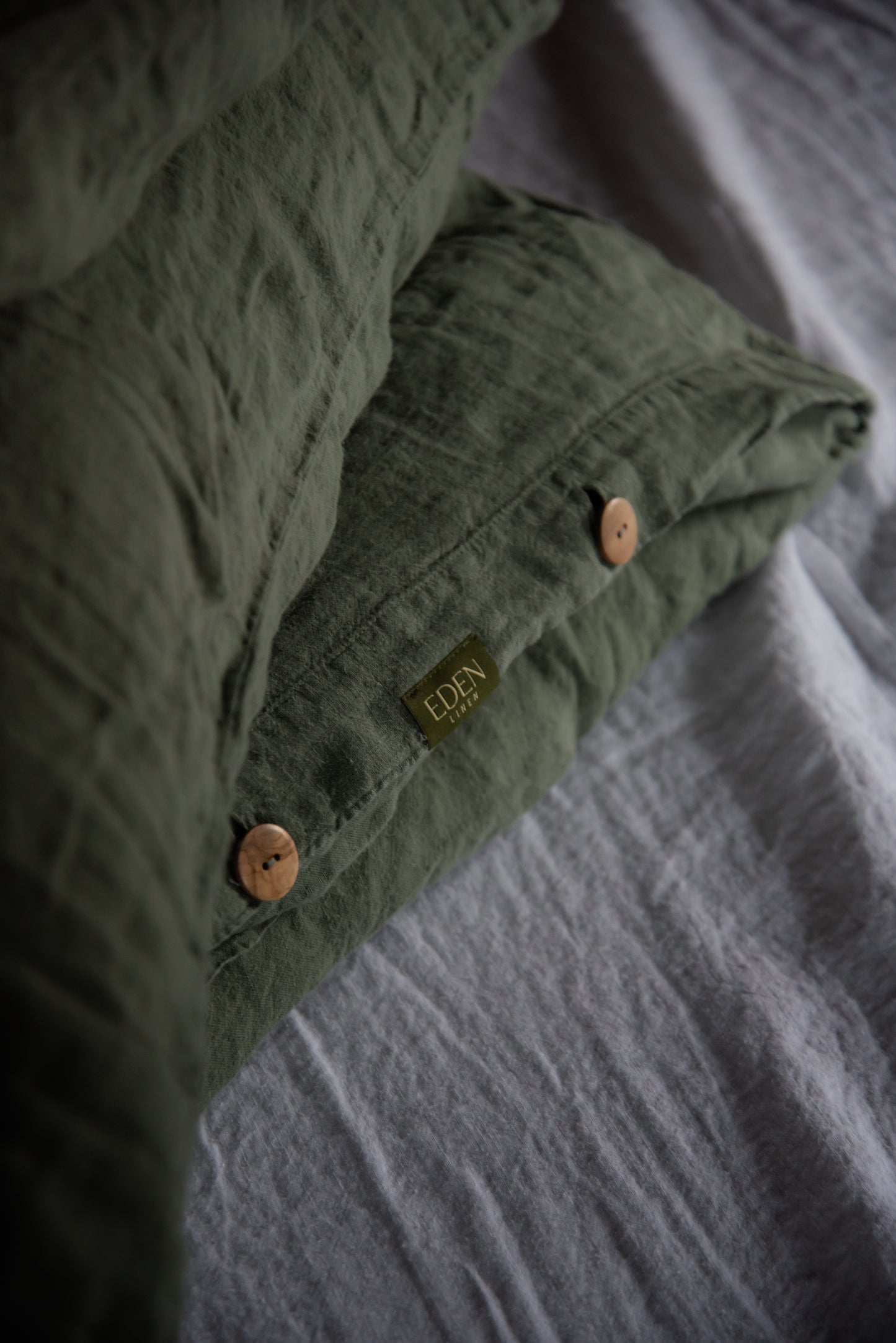 Forest Green Linen Bedding Set