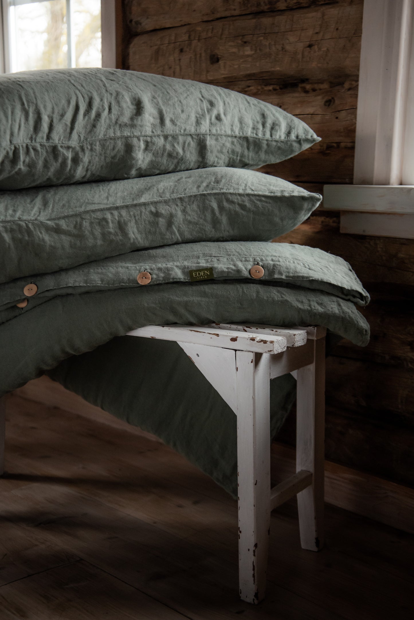 Forest Green Linen Bedding Set